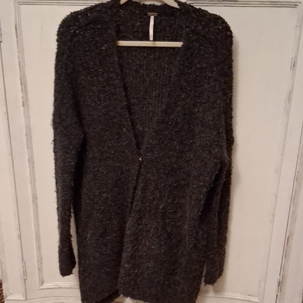 Free People Charcoal Boucle Cardigan